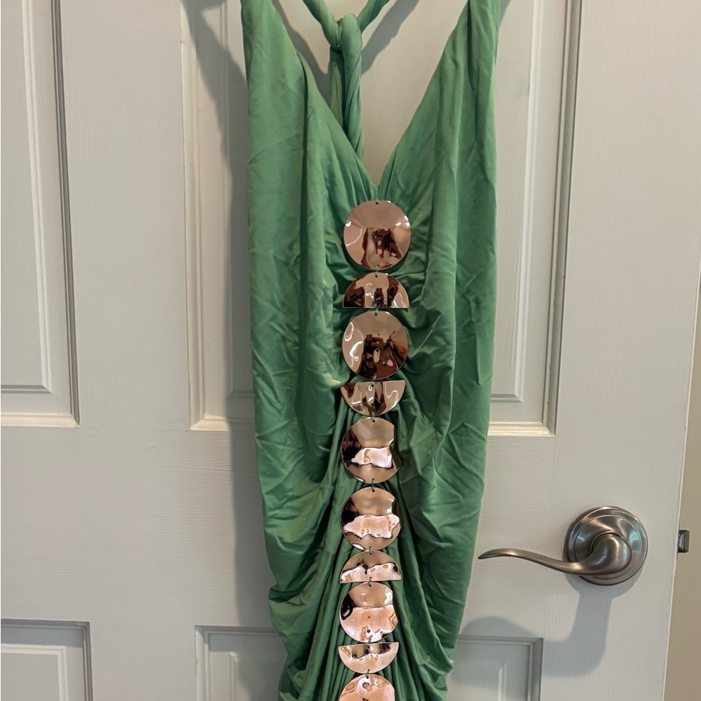 Cult Gaia Mint Dress with Gold Details